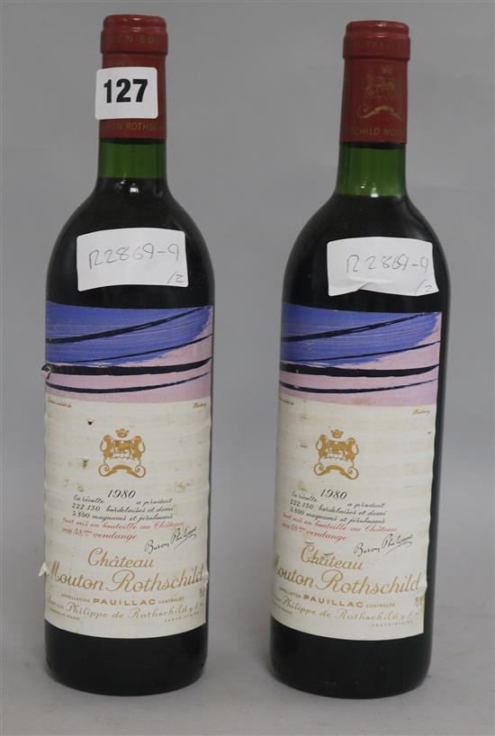 Two bottles of Chateau Mouton Rothschild, 1980.